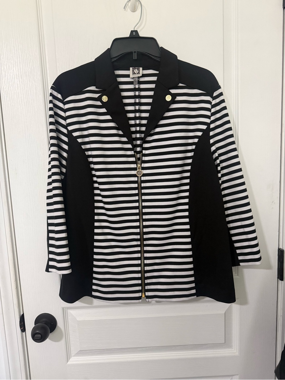 Anne Klein Black & White Striped Zip-Front Blazer